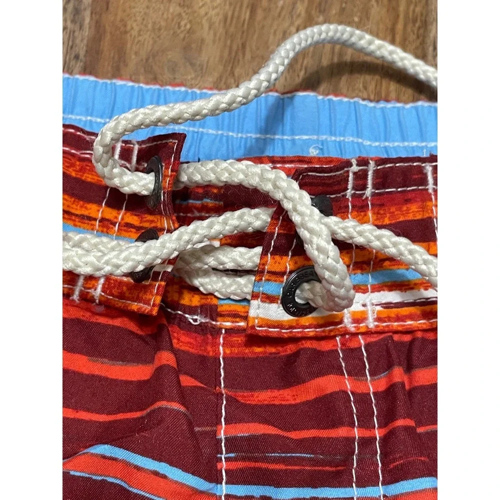 Caribbean Joe Swim Trunks Coral Striped XL MCR9765 Mesh Lined Elastic Waist‎
